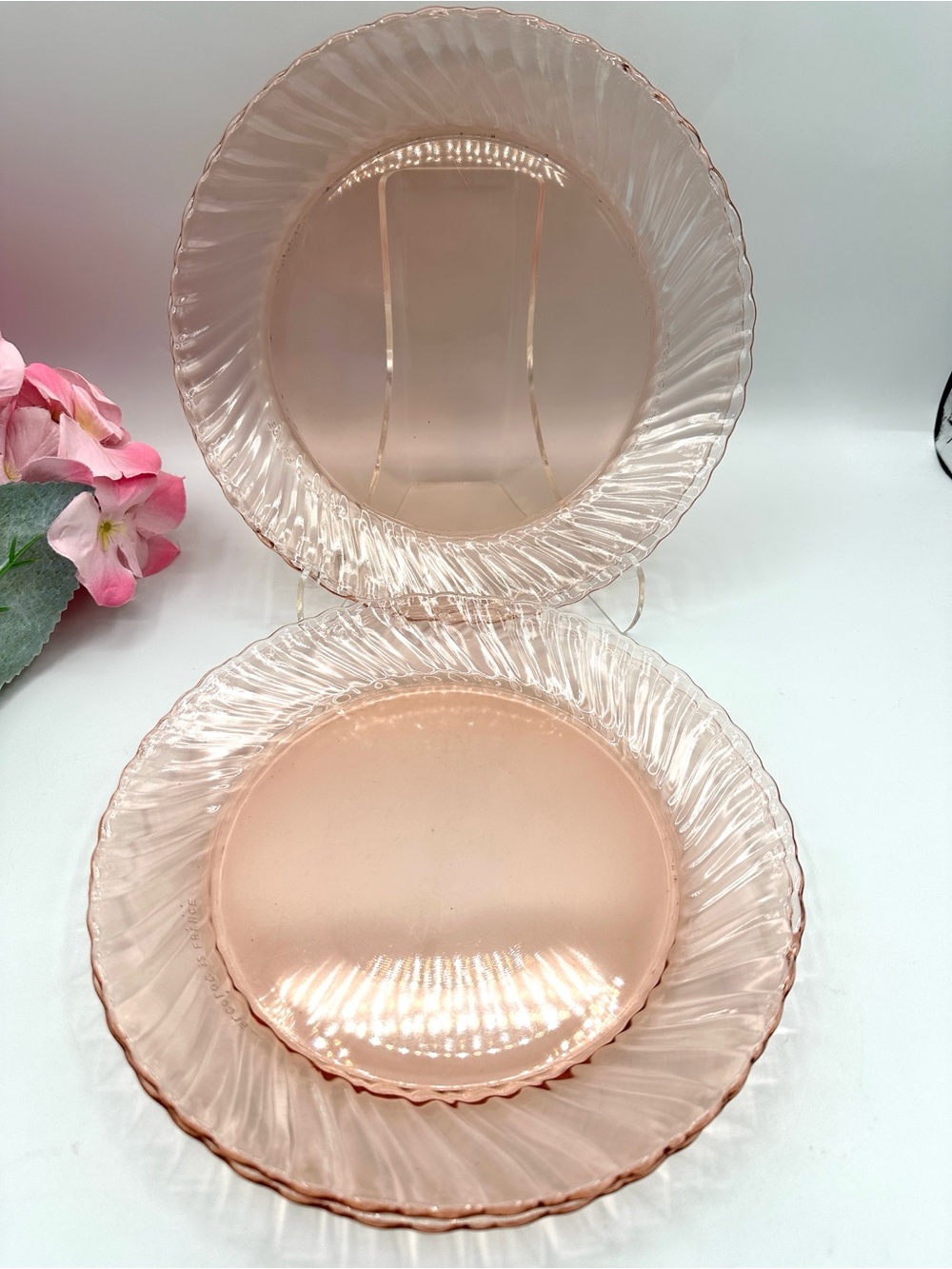 4 Rosaline Pink (Optic Swirl) Luncheon Plates. France